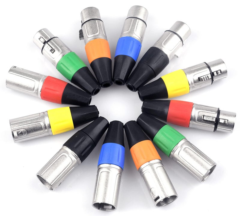 Devinal XLR Connectors, Colored 3 PIN XLR Ends, Male/Female Audio Mic Microphone DMX Plug Jack Socket, Nicked-Plated, Silver Contacts, Solder Type, 6-Pair - Image 5